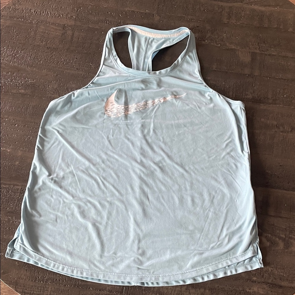 Nike Women's Pale Blue Racerback Training Tank with Silver Swoosh